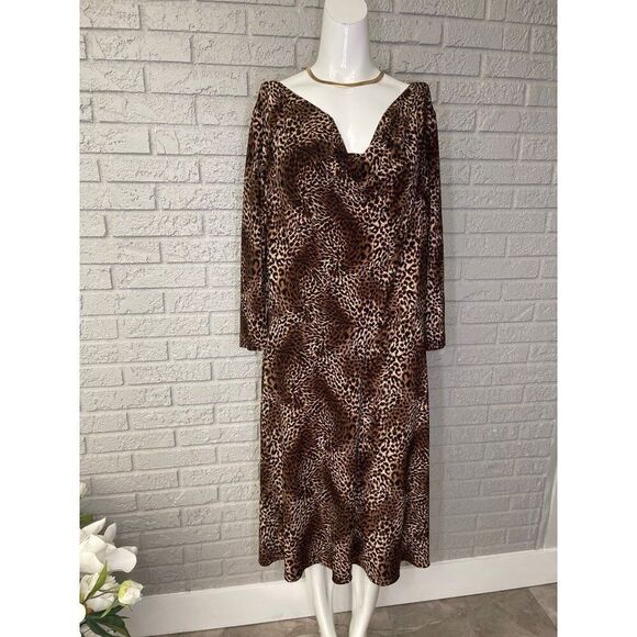 Tahari Arthur S. Levine Women Animal Print Cowl Neck Shift Dress Size 14 - Picture 1 of 6